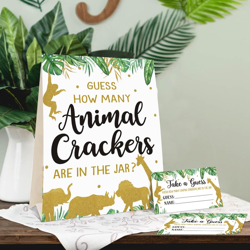 Bessmoso Gold Safari Baby Shower Decorations Supplies Guess How Many Animal Crackers Game with Standing Sign 30 Cards - Image 5